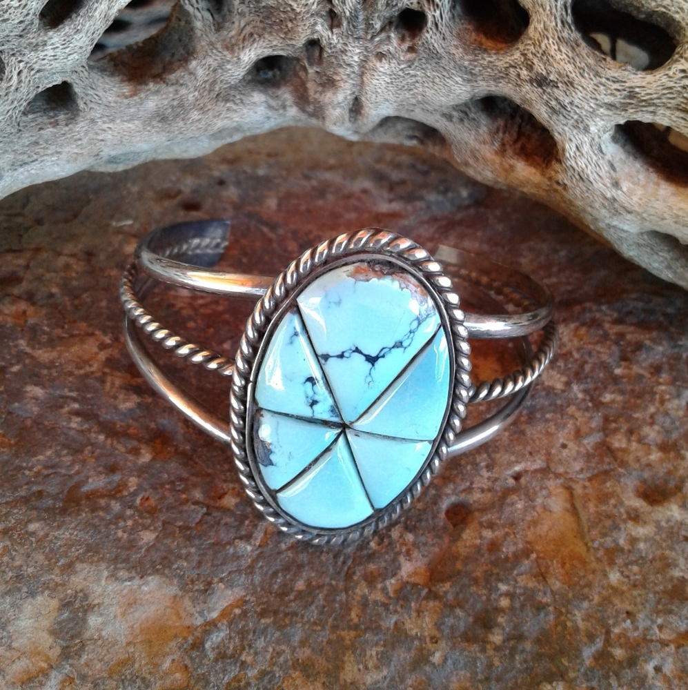 Sterling Silver Vintage TURQUOISE Cuff Bracelet - Picture 3 of 15